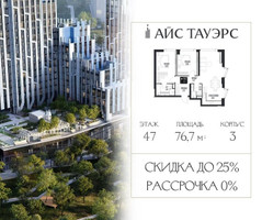 Планировка двухкомнатной(квартира) площадью 76.7 квадратных метров в “ЖК Айс Тауэрс”