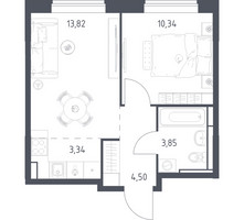 Планировка однокомнатной(квартира) площадью 35.85 квадратных метров в “ЖК Богдановский Лес”