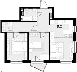 Планировка трехкомнатной(квартира) площадью 64.9 квадратных метров в ЖК “ЖК Crystal Трилогия (Кристал)”