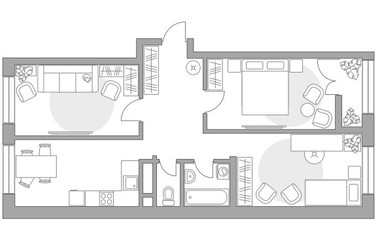 Планировка трехкомнатной(квартира) площадью 69.6 квадратных метров в ЖК “ЖК Пехра”