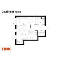 Планировка однокомнатной(квартира) площадью 33.4 квадратных метров в “ЖК Зеленый парк”