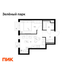 Планировка однокомнатной(квартира) площадью 33.4 квадратных метров в ЖК “ЖК Зеленый парк”