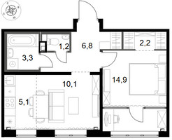 Планировка двухкомнатной(квартира) площадью 43.6 квадратных метров в “ЖК 1-й Химкинский (Первый Химкинский)”