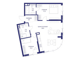 Планировка двухкомнатной(квартира) площадью 76.8 квадратных метров в “ЖК Событие”