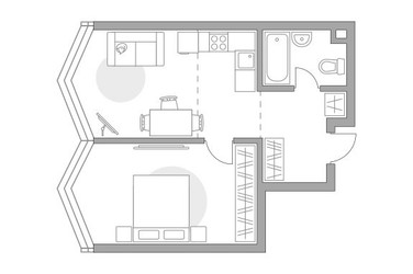 Планировка однокомнатной(квартира) площадью 43.29 квадратных метров в ЖК “ЖК Мневники от Гранель”