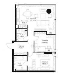 Планировка двухкомнатной(квартира) площадью 80.3 квадратных метров в ЖК “ЖК Слава”
