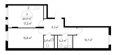 Планировка двухкомнатной(квартира) площадью 64.9 квадратных метров в ЖК “ЖК Переделкино Ближнее”