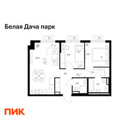 Планировка двухкомнатной(квартира) площадью 54.8 квадратных метров в “ЖК Белая Дача парк”