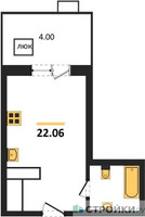 Планировка студии(квартира) площадью 22.06 квадратных метров в “ЖК Радость (Радумля Парк)”