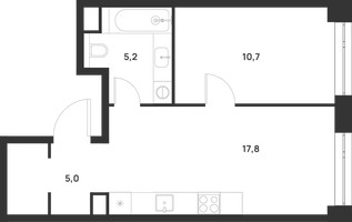 Планировка однокомнатной(квартира) площадью 38.7 квадратных метров в “ЖК Войс”