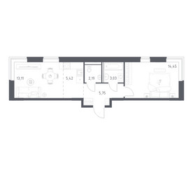 Планировка однокомнатной(квартира) площадью 43.95 квадратных метров в ЖК “ЖК Квартал Западный”