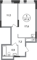 Планировка однокомнатной(квартира) площадью 41.4 квадратных метров в “ЖК Первый Московский”