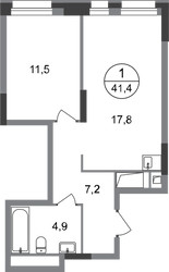 Планировка однокомнатной(квартира) площадью 41.4 квадратных метров в ЖК “ЖК Первый Московский”