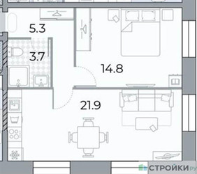 Планировка однокомнатной(квартира) площадью 45.7 квадратных метров в ЖК “ЖК ЗИЛАРТ”