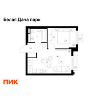 Планировка однокомнатной(квартира) площадью 33.5 квадратных метров в “ЖК Белая Дача парк”