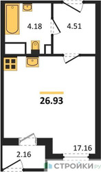 Планировка студии(квартира) площадью 26.93 квадратных метров в “ЖК Светлый мир БиоПолис”