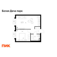 Планировка однокомнатной(квартира) площадью 40.1 квадратных метров в “ЖК Белая Дача парк”