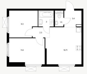 Планировка двухкомнатной(квартира) площадью 48.01 квадратных метров в ЖК “ЖК Первый Дубровский”