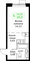 Планировка студии(квартира) площадью 28.21 квадратных метров в ЖК “ЖК КИТ 2”
