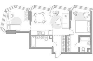 Планировка двухкомнатной(квартира) площадью 69.35 квадратных метров в “ЖК Мневники от Гранель”