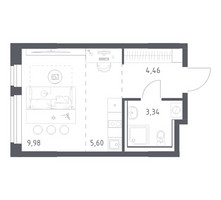 Планировка студии(квартира) площадью 23.38 квадратных метров в “ЖК Пригород Лесное”
