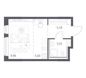Планировка студии(квартира) площадью 23.38 квадратных метров в ЖК “ЖК Пригород Лесное”