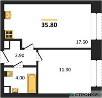 Планировка однокомнатной(квартира) площадью 35.8 квадратных метров в “ЖК ЗИЛАРТ”