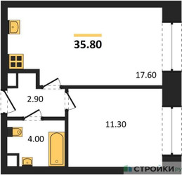 Планировка однокомнатной(квартира) площадью 35.8 квадратных метров в ЖК “ЖК ЗИЛАРТ”