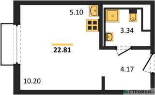 Планировка студии(квартира) площадью 22.81 квадратных метров в “ЖК Пригород Лесное”