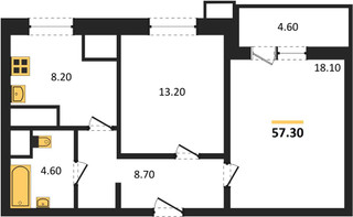Планировка двухкомнатной(квартира) площадью 57.3 квадратных метров в “ЖК Парк Легенд 2”