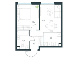 Планировка двухкомнатной(квартира) площадью 41.1 квадратных метров в ЖК “ЖК Level Мичуринский”