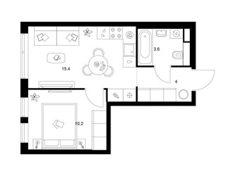 Планировка однокомнатной(квартира) площадью 33.2 квадратных метров в ЖК “ЖК Строгино 360”