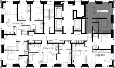 Планировка однокомнатной(квартира) площадью 44.7 квадратных метров в ЖК “ЖК SET (Сет)”