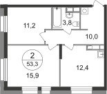 Планировка двухкомнатной(квартира) площадью 53.3 квадратных метров в “ЖК Первый Московский”