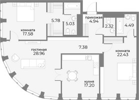 Планировка трехкомнатной(апартаменты) площадью 119.1 квадратных метров в “ЖК Sky View (Скай Вью)”