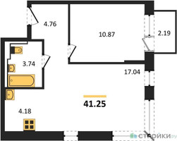 Планировка однокомнатной(квартира) площадью 41.25 квадратных метров в “ЖК Новое Видное”