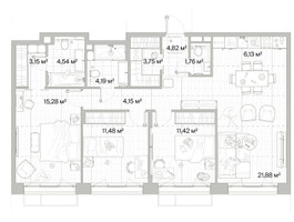 Планировка трехкомнатной(квартира) площадью 92.55 квадратных метров в “Архитектурный проект Мыс”