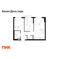 Планировка двухкомнатной(квартира) площадью 51.4 квадратных метров в ЖК “ЖК Белая Дача парк”
