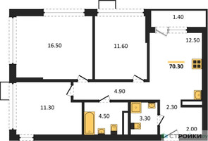 Планировка трехкомнатной(квартира) площадью 70.3 квадратных метров в “ЖК Южные сады”