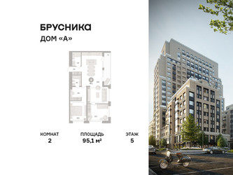 Планировка двухкомнатной(квартира) площадью 95.1 квадратных метров в ЖК “ЖК Дом А”
