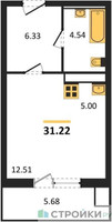 Планировка студии(квартира) площадью 31.22 квадратных метров в “ЖК Егорово Парк”