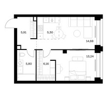 Планировка однокомнатной(квартира) площадью 51.09 квадратных метров в “ЖК НОВА”