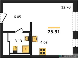 Планировка студии(квартира) площадью 25.91 квадратных метров в “ЖК Пригород Лесное”