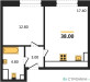 Планировка однокомнатной(квартира) площадью 38 квадратных метров в “ЖК Обручева 30”