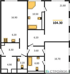 Планировка двухкомнатной(квартира) площадью 106.6 квадратных метров в ЖК “Роскошный квартал Life Time”