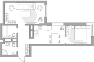 Планировка двухкомнатной(квартира) площадью 57.32 квадратных метров в “ЖК Живописный”