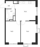 Планировка двухкомнатной(квартира) площадью 52.5 квадратных метров в “ЖК Форевиль”