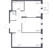 Планировка двухкомнатной(квартира) площадью 50.8 квадратных метров в “ЖК Остафьево”