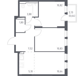 Планировка двухкомнатной(квартира) площадью 50.8 квадратных метров в ЖК “ЖК Остафьево”