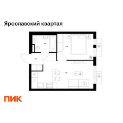 Планировка однокомнатной(квартира) площадью 32.4 квадратных метров в ЖК “Ярославский квартал”